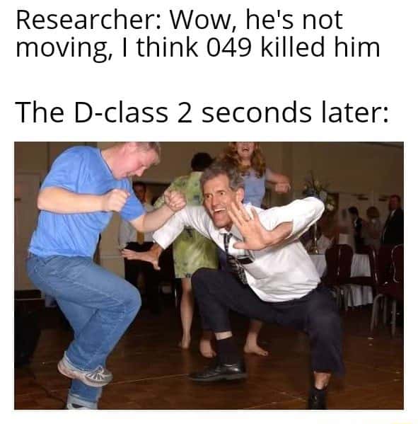 SCP D-class meme dancing after researcher thought he was killed