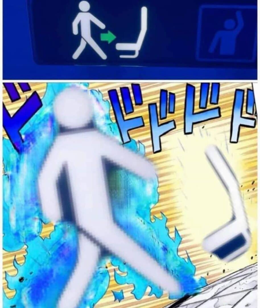 Intense airplane seat sign meme JoJo art style