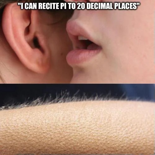 Whisper in Ear Goosebumps Meme: I can recite pi to 20 decimal places