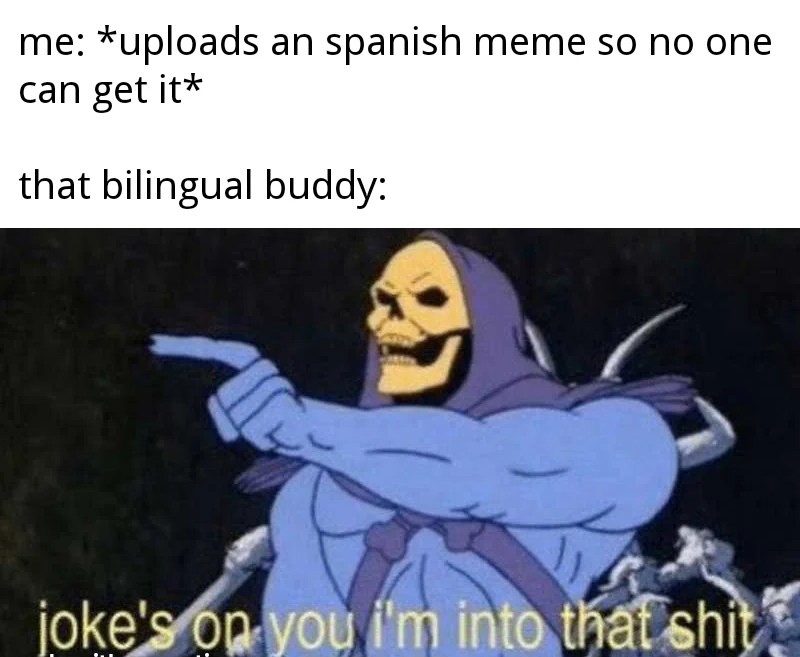 Joke's On You, I'm Into That Shit: Spanish Meme Bilingual Buddy Understands Skeletor