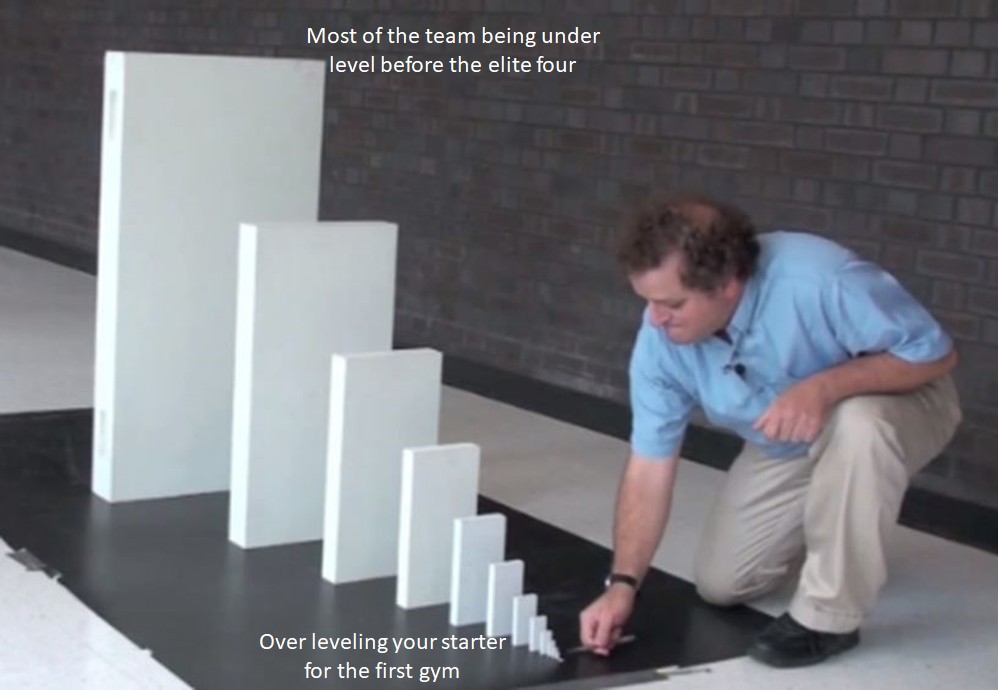 Domino Effect Meme: Most of the team being under level before the elite four