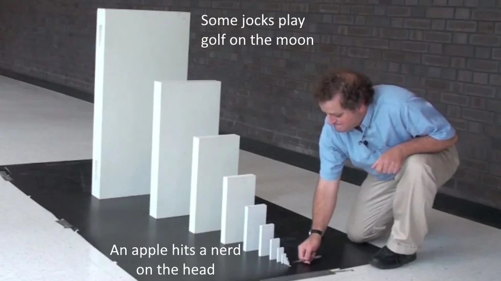 Domino Effect Meme: Some jocks play golf on the moon