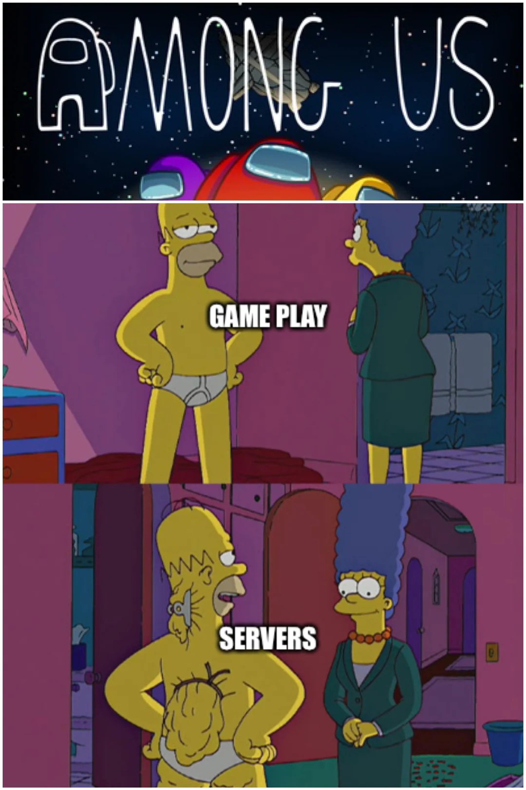 Homer Simpson's Back Fat Meme: Among Us Game Play Vs Servers