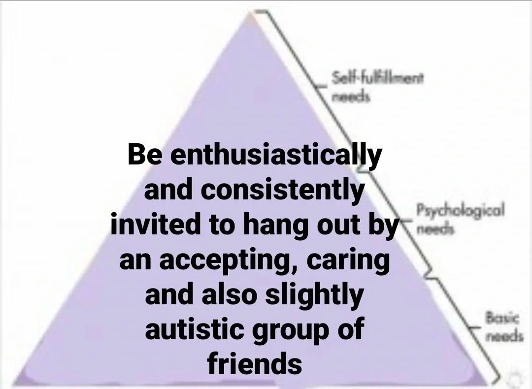 Hierarchy of Needs: Be Enthusiastically Consistently Invited By Accepting Caring Slightly Autistic Friends