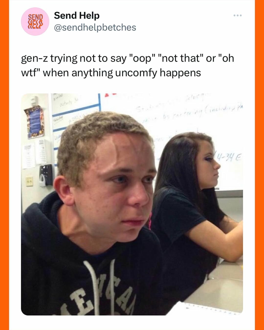 Vein Forehead Guy Meme: Gen-z trying not to say "oop" "not that" or "oh wtf" when anything uncomfy happens