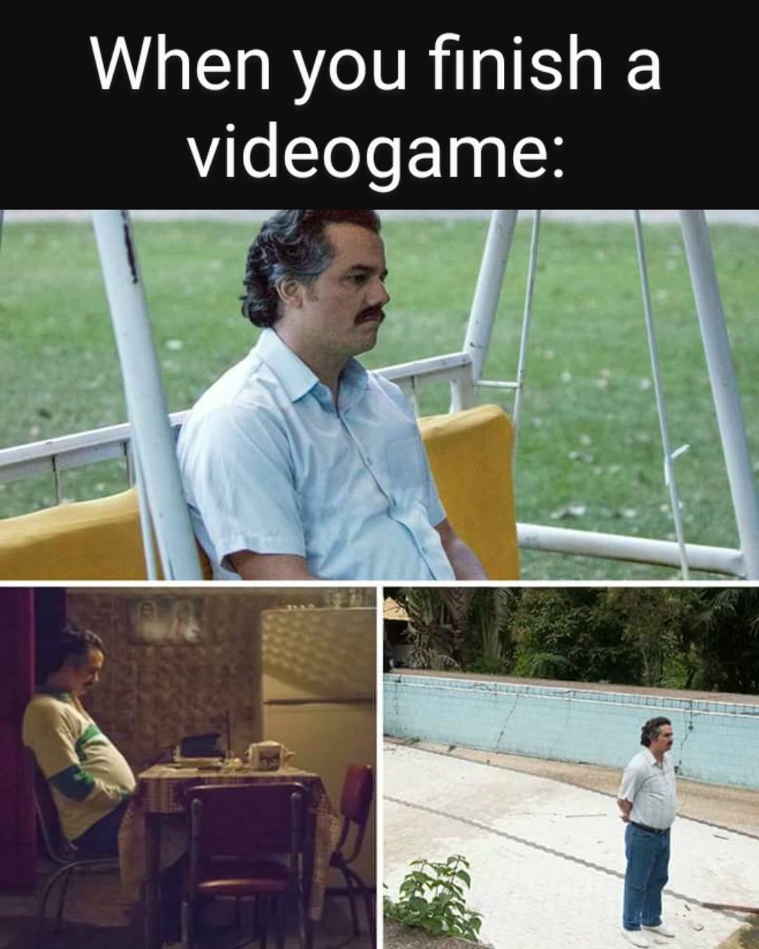 Pablo Escobar Waiting: When You Finish A Videogame Meme (Relatable Gaming Feeling)
