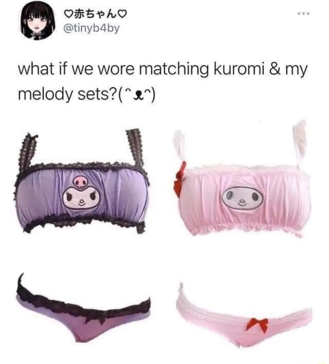 what if we wore matching kuromi & my melody sets?(^^)