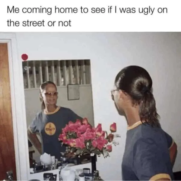 Me coming home to see if I was ugly on the street or not