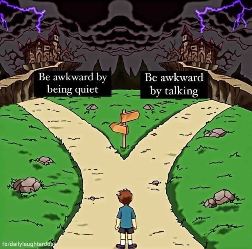 The Two Paths: Be Awkward by Being Quiet or Talking Meme