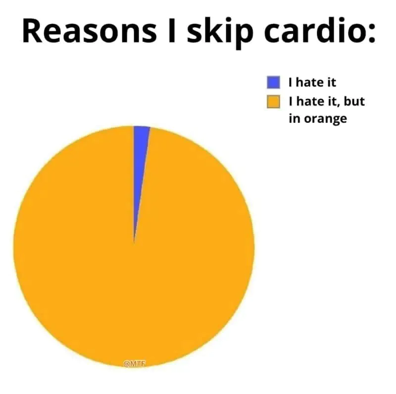 Reasons I skip cardio: I hate it / I hate it, but in orange