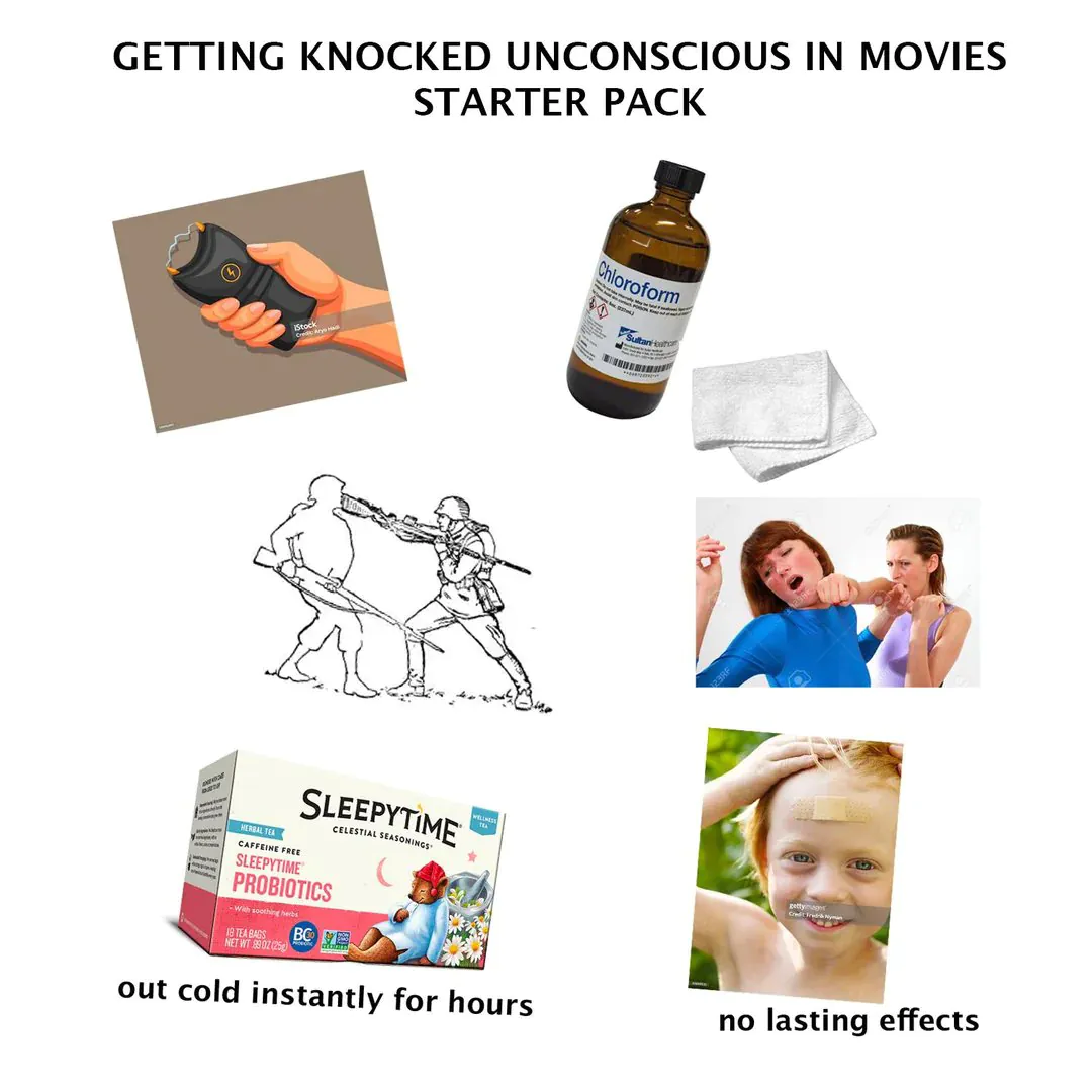 Getting Knocked Unconscious In Movies Starter Pack Meme