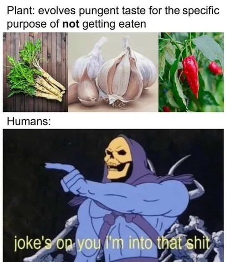 Joke's On You, I'm Into That Shit: Plants Evolve Pungent Taste To Avoid Being Eaten Humans Love It Meme