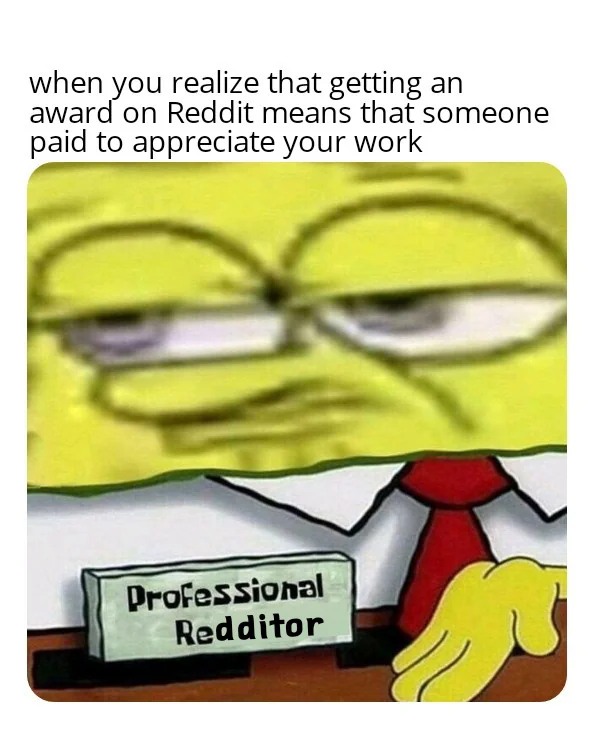 SpongeBob Professional Retard: Reddit Award Reality Professional Redditor Meme