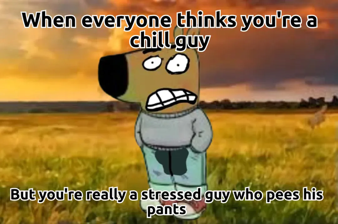 When everyone thinks you're a chill guy But you're really a stressed guy who pees his pants