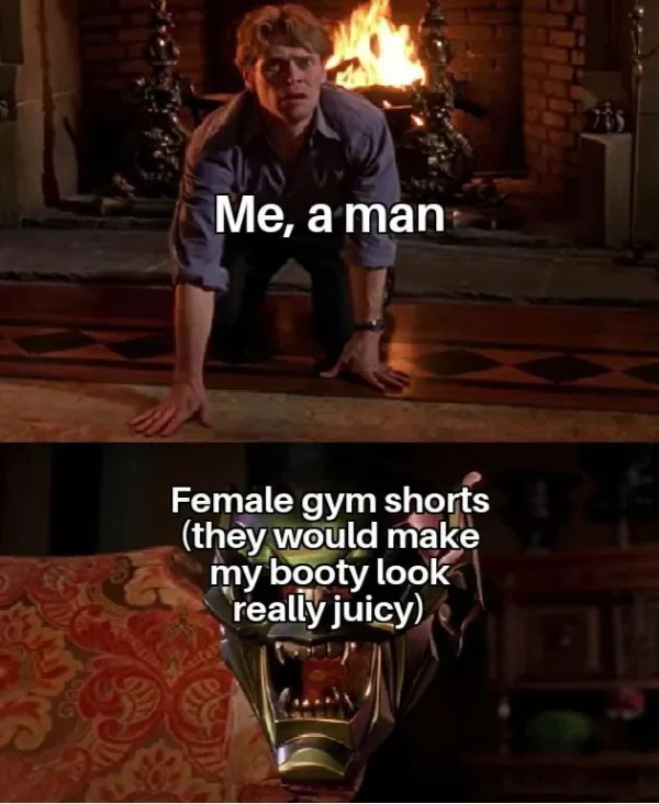 Green goblin mask meme man wants gym booty shorts
