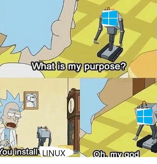 What is my purpose? / You install LINUX / Oh mycod