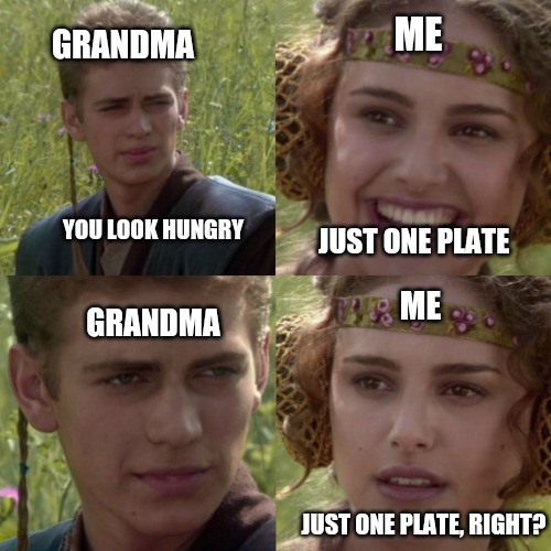Anakin and Padmé: Star Wars Princess Leia Meme Grandma Me Just One Plate