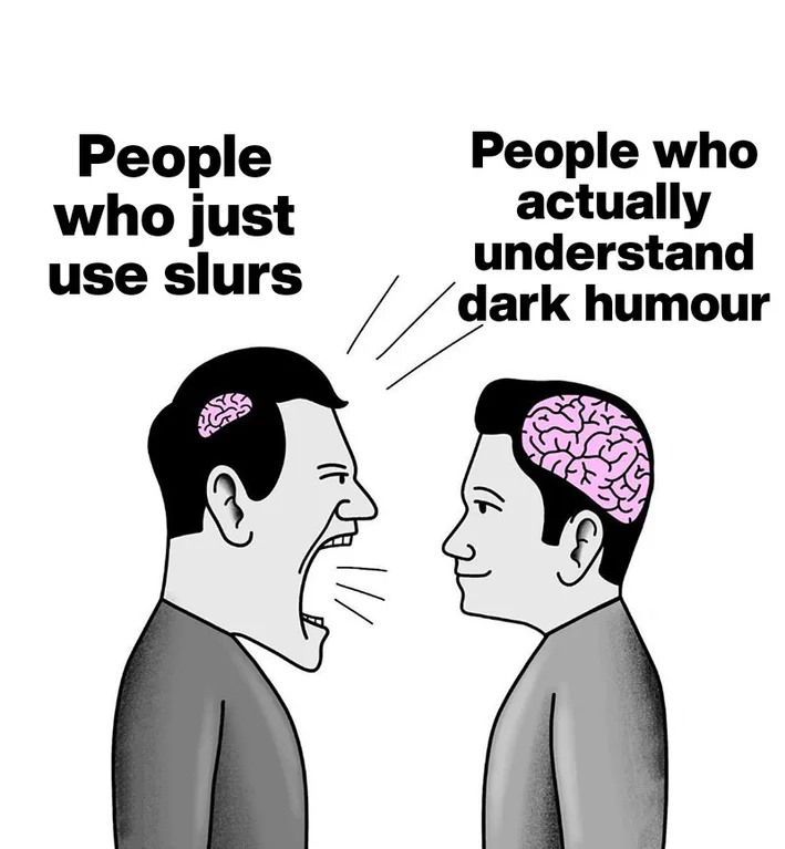 Small Brain Yelling at Big Brain Meme: People who actually understand dark humour