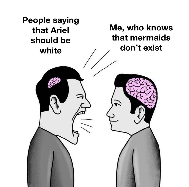 Small brain yelling at big brain meme arguing ariel race