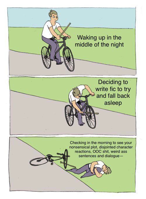 Bike Fall Meme: Waking up in the middle of the night