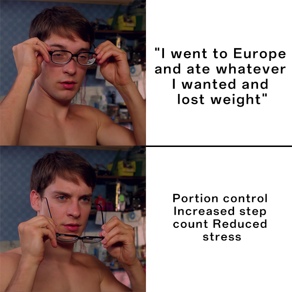Spider-Man Glasses Memes: "I went to Europe and ate whatever I wanted and lost weight" Spider-Man Glasses Memes: "I went to Europe and ate whatever I wanted and lost weight"