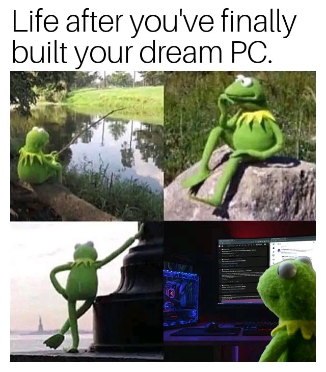 Kermit Waiting Meme: Life after you've finally built your dream PC.