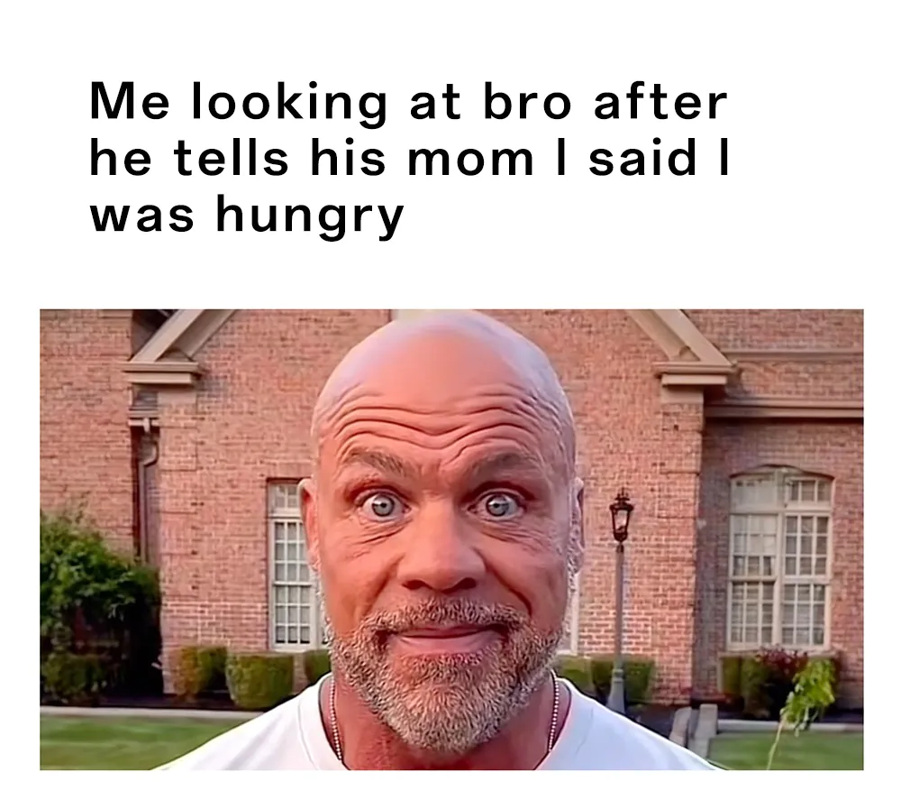 Bald Guy Staring Meme: Me looking at bro after he tells his mom I said I was hungry