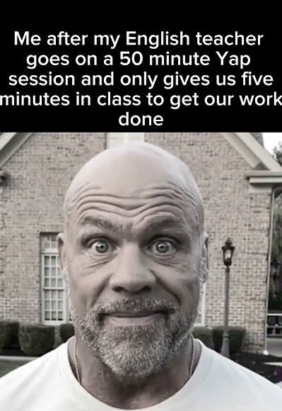 Bald Guy Staring Meme: Me after my English teacher goes on a 50 minute Yap session