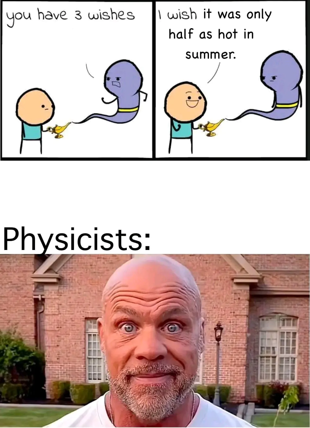 Bald Guy Staring Meme: I wish it was only half as hot in summer.