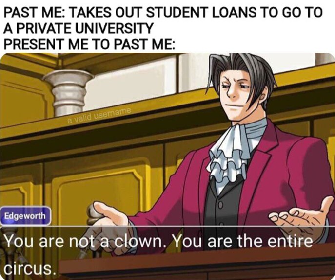 Student Loan Meme: Edgeworth's "Entire Circus" Take on Private University Debt