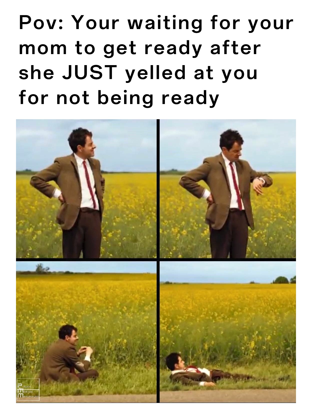 Mr. Bean Waiting: Waiting For Mom To Get Ready After Yelling Meme