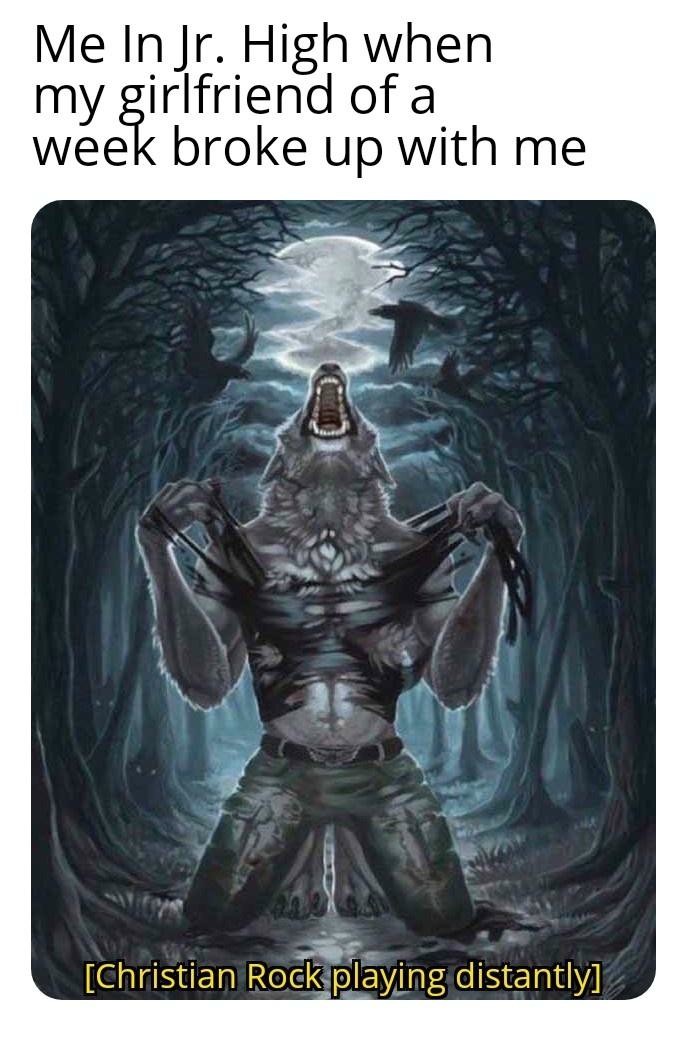 Wolf Ripping Shirt: Dark Fantasy Art Depicting Early Teenage Relationship Drama