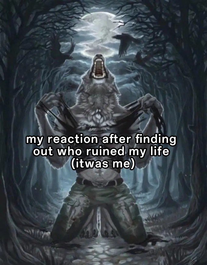 Wolf Ripping Shirt: Dark Fantasy Meme Depicting Self-Blame And Inner Turmoil