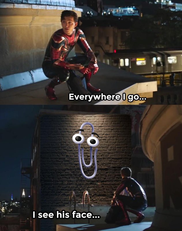 Spider-Man Meme: Everywhere I Go I See Clippy The Paperclip