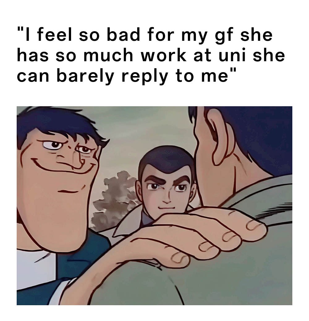 Hand on shoulder meme reacting to boyfriends feeling bad for girlfriends