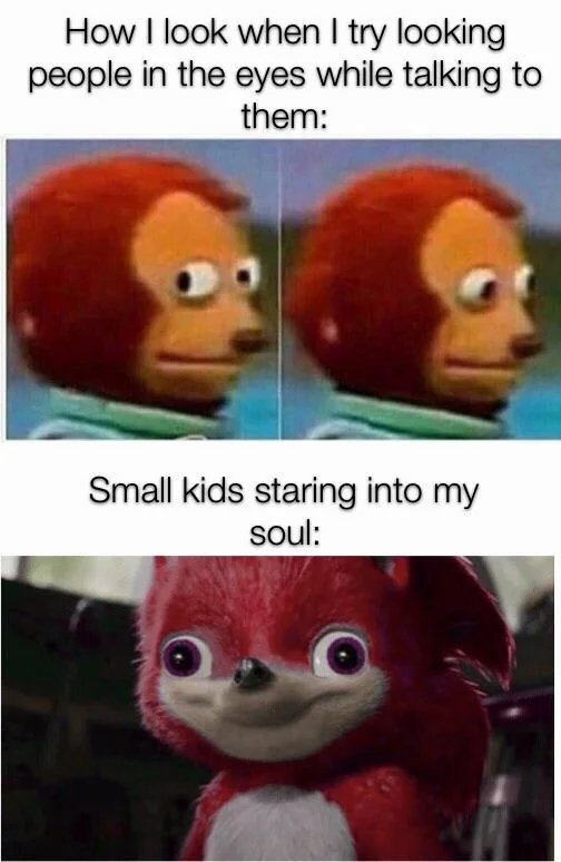 Awkward eye contact meme vs kids staring into soul with creepy smile
