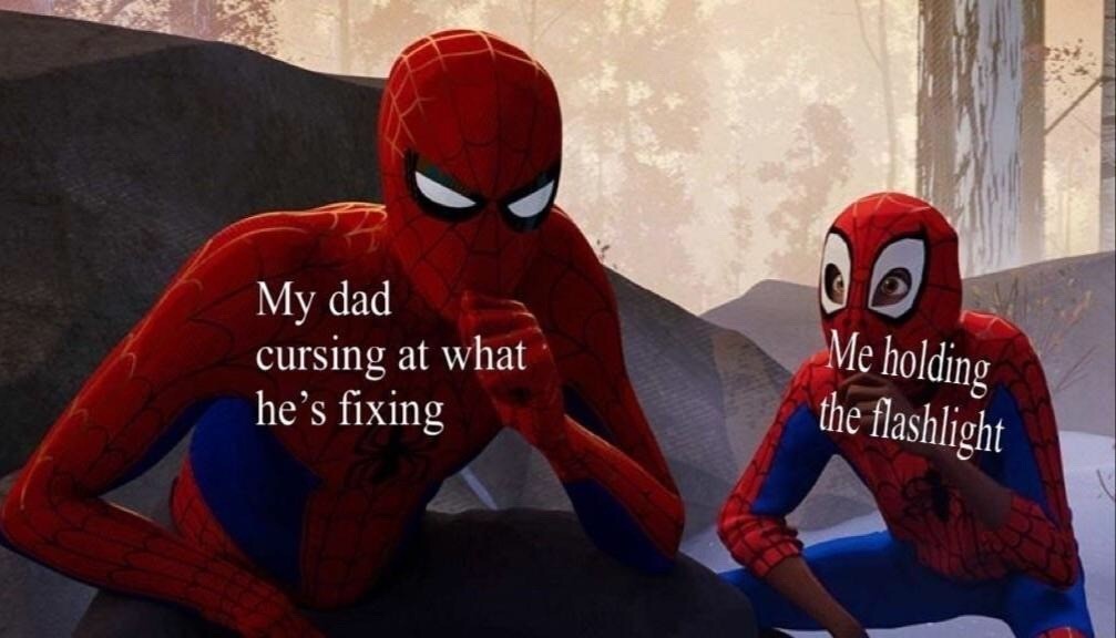 Learning From Spiderman Meme Showing Classic Dad Fixing Moment