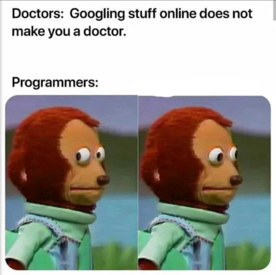 Monkey Puppet: Hilarious meme comparing doctors and programmers views