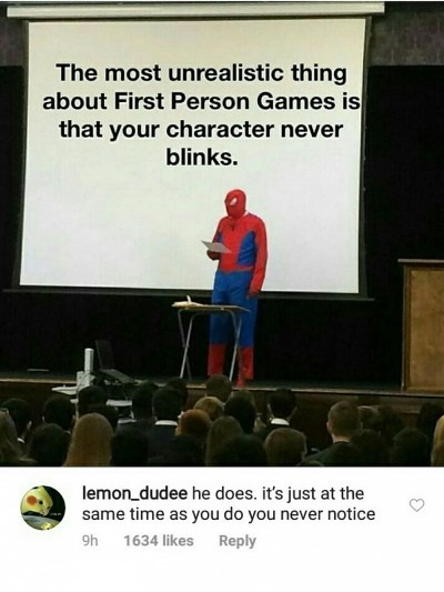 Spider-Man Presentation Meme about FPS games realism