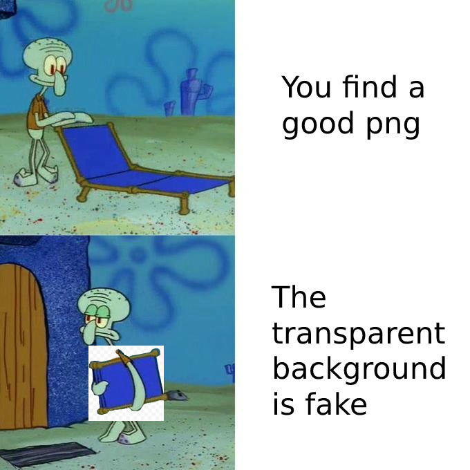 Squidward On a Chair: PNG Hype vs Fake Transparency Reality Meme