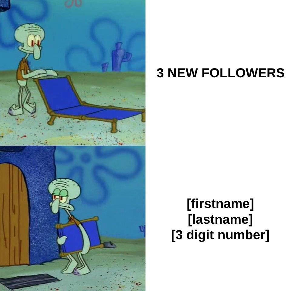 Squidward On a Chair: New Followers Hype vs Bot Reality Meme
