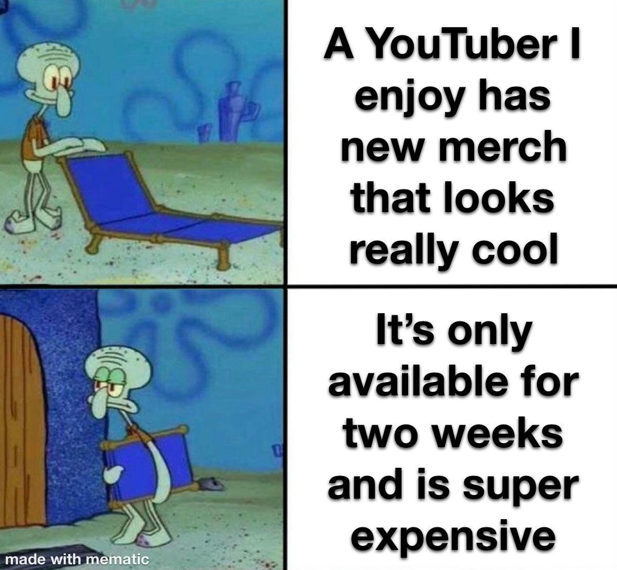 Squidward On a Chair: YouTuber Merch Price & Availability Meme