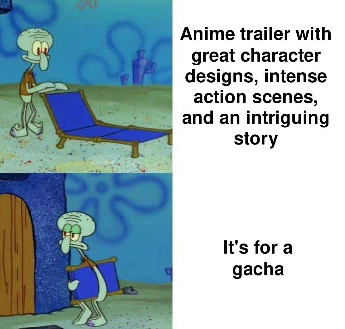 Squidward On a Chair: Anime Gacha Game Marketing Meme