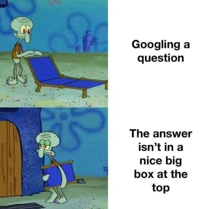 Squidward On a Chair: Google Answer Not At Top Meme