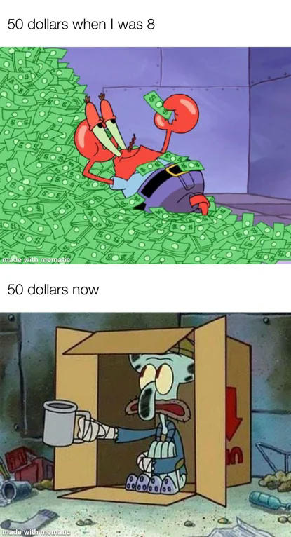 Squidward Spare Change: Inflation Meme 50 Dollars When I Was 8 Squidward Spare Change: Inflation Meme 50 Dollars When I Was 8