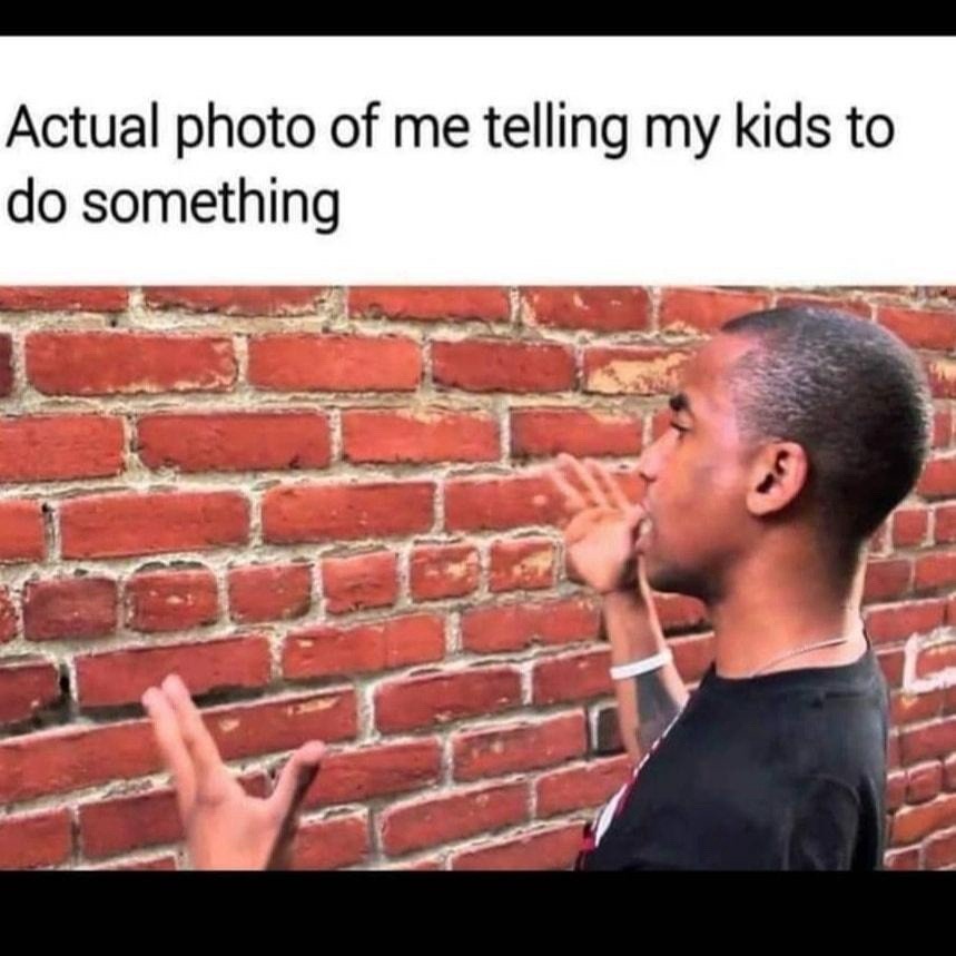 Talking To A Brick Wall: Parent life meme kids ignoring instructions