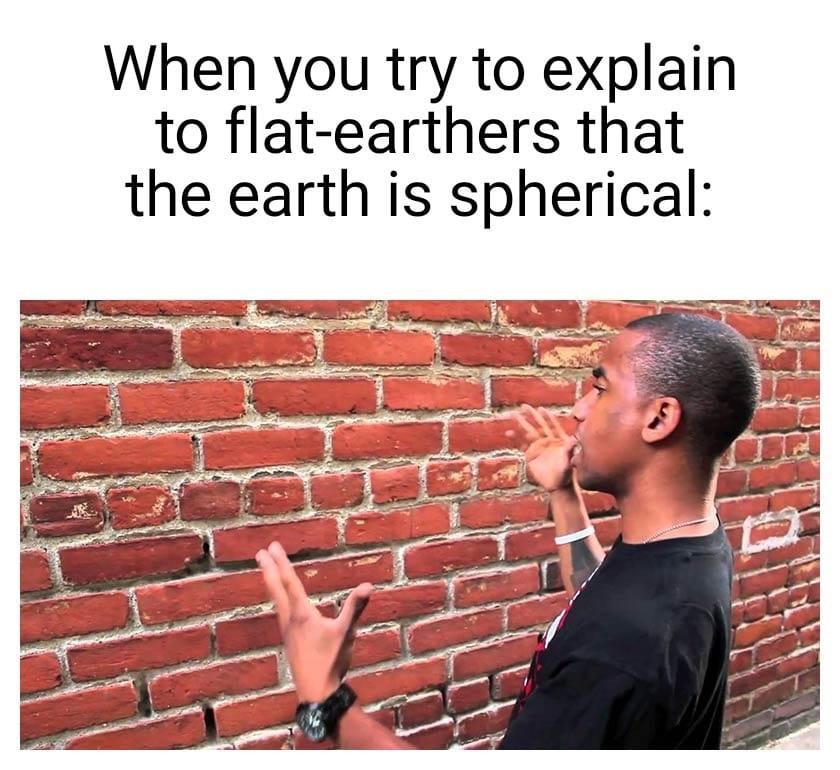 Talking To A Brick Wall: Meme about trying to reason with flat-earthers