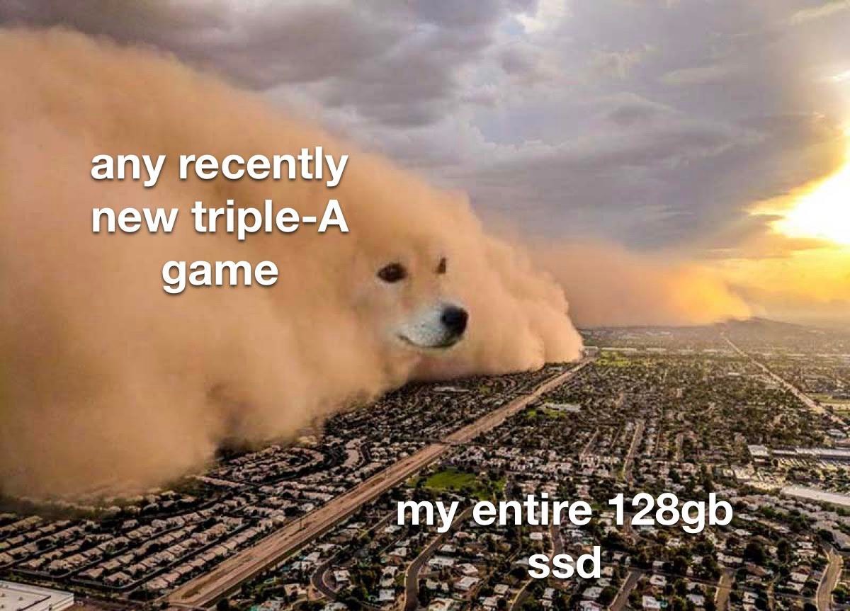 Dust Storm Dog: 128Gb Ssd Getting Crushed By Aaa Game Meme