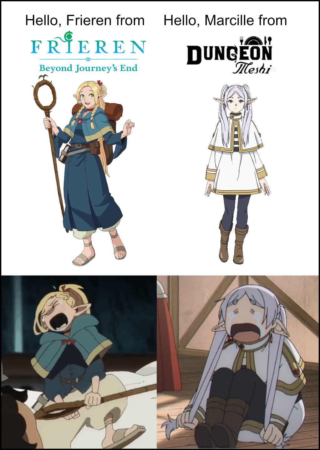 Frieren meme meeting Marcille and both crying