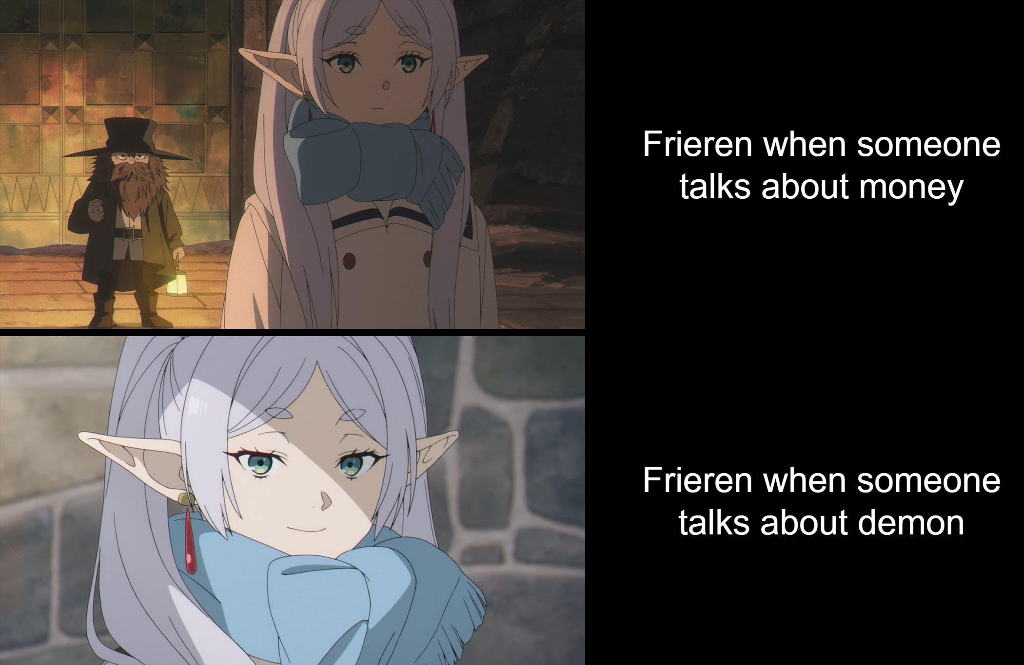 Frieren meme reacts to money talk vs demon talk